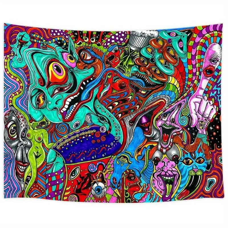 Extra Large Psychedelic Fabric Monster Trippy Tapestry Wall Hanging - 60x40 in Living Room Decor, Bohemian Tapestry Style, Funky Home Accent, Decor Inspo Gift Tapestry Wall Mural Living Room Wall Decor