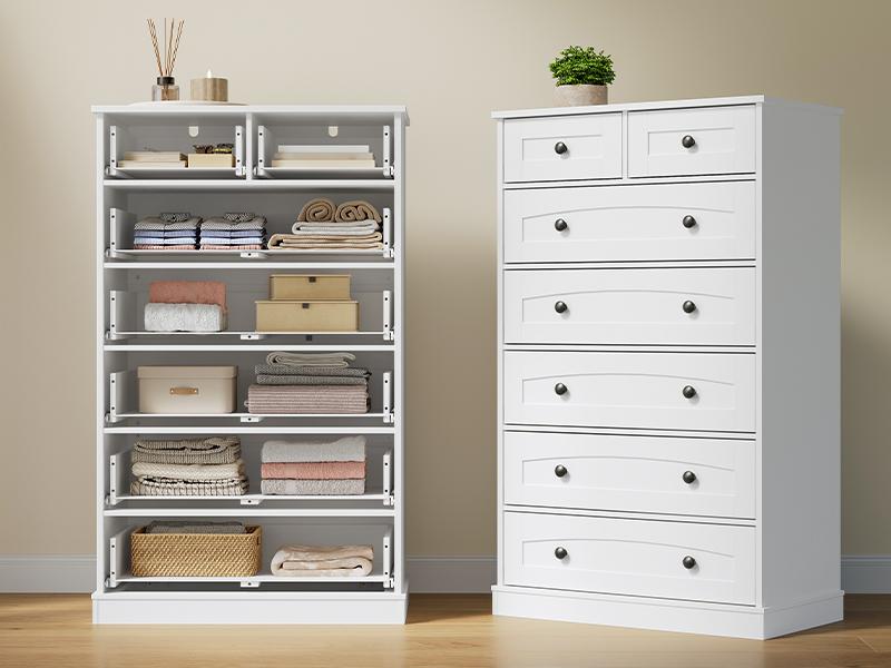 HOOBRO Modern Dresser with 7 Drawers, Tall Bedroom Storage Cabinet with 5 Large & 2 Small Drawers, Wooden Chest of Drawers, for Bedroom, Living Room, Entryway, White