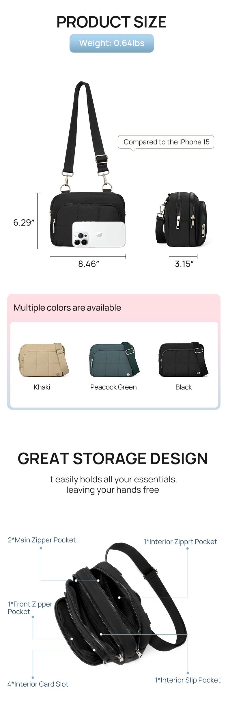 Telena Valentine's Day gift  3-Zip RFID Blocking Fashion Multi-Compartment Puffer Bag Women's Crossbody Bag  Machine Washable Waterproof and Abrasion-Resistant  ,Mom's travel bag,Travel crossbody bag,Valentine's Day gift for her