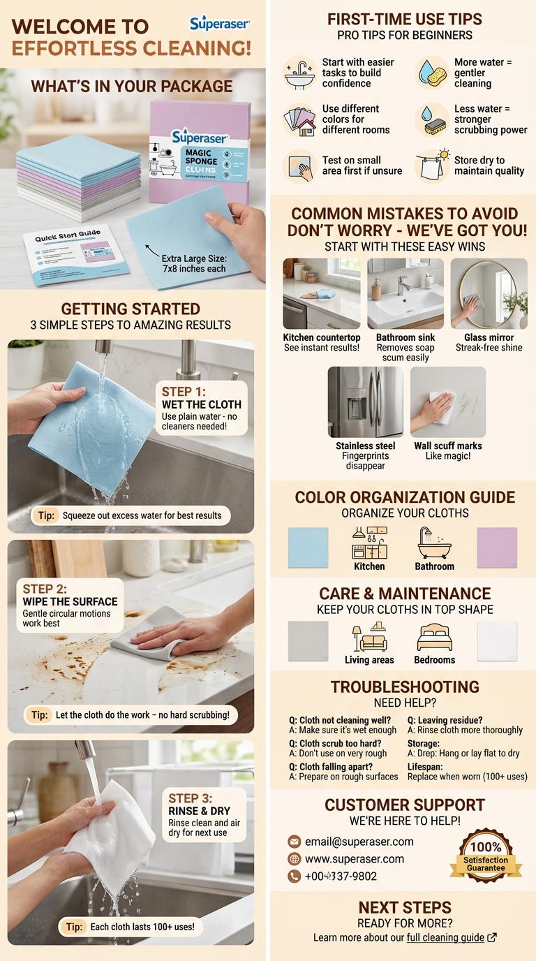 Superaser Magic Cleaning Sponge Cloth All Purpose for Home Cleaning Chemical Free Magic Sponge Water Only Cleaning for Kitchen Shoes Wall