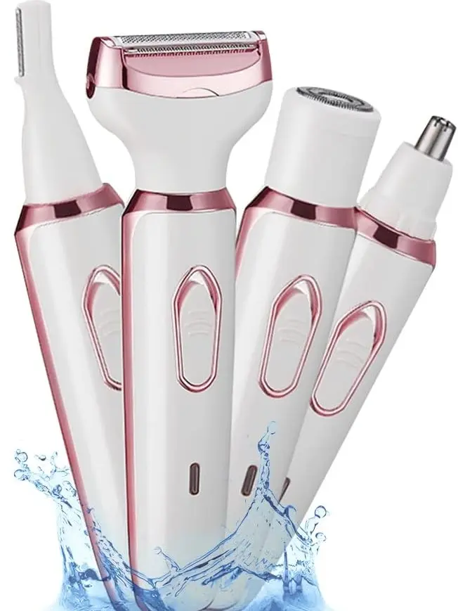 Women's 4-in-1 Rechargeable Electric Shaver Kit - Facial Trimmer for Smooth Shave, Face & Body Hair Removal, 4 Stainless Steel Heads, 60-Min Runtime, USB Charging, IPX7 Wet & Dry, Lightweight, Easy Cleaning, Normal Batteries Compatible, Women's Gift