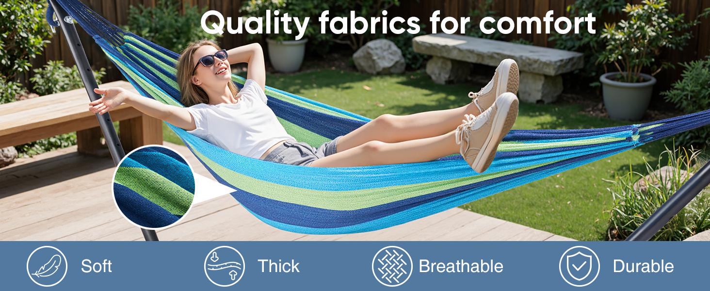 Double Hammock with Space Saving Stand, Heavy Duty Steel Frame, Portable for Outside & Indoor Use, 450lbs Capacity, Easy Assembly, Carrying Bag Included