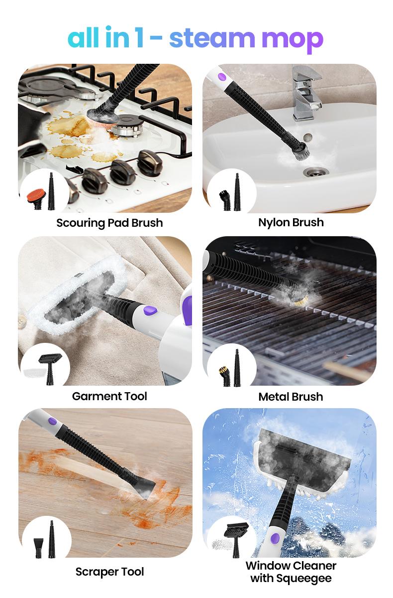 [FebFaves]Steam Mop 12-in-1 Floor Cleaner with Detachable Handheld Steamer for Walls, Grout, Floors, Tiles, Carpets & Grease. Includes Multi-Function Accessories Cleaning Tools Cleaning Set