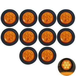 2" Amber/Red Round Trailer 7 LED Clearance Marker Lights DOT FMVSS 108 SAE P2 Reflector Lens Grommet Flush-Mount Waterproof IP67 Marker Clearance Lights for Trailer Truck