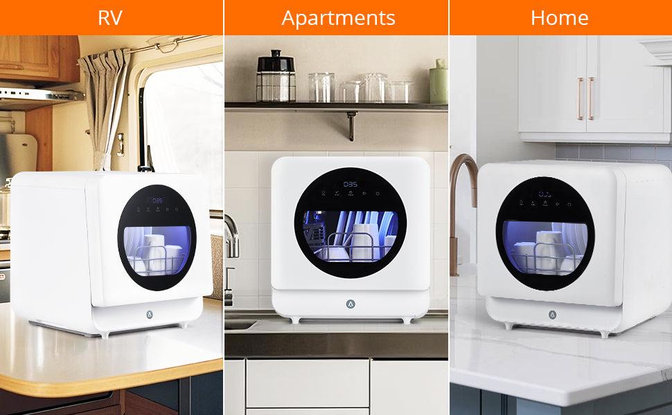 【GARVEE】Compact Countertop Dishwasher, Double Transparent Window Portable Countertop Dishwashers with 2 Water Inlet Methods, 162℉High Temperature and Air Drying Function Dishwasher for Kitchens and RVs