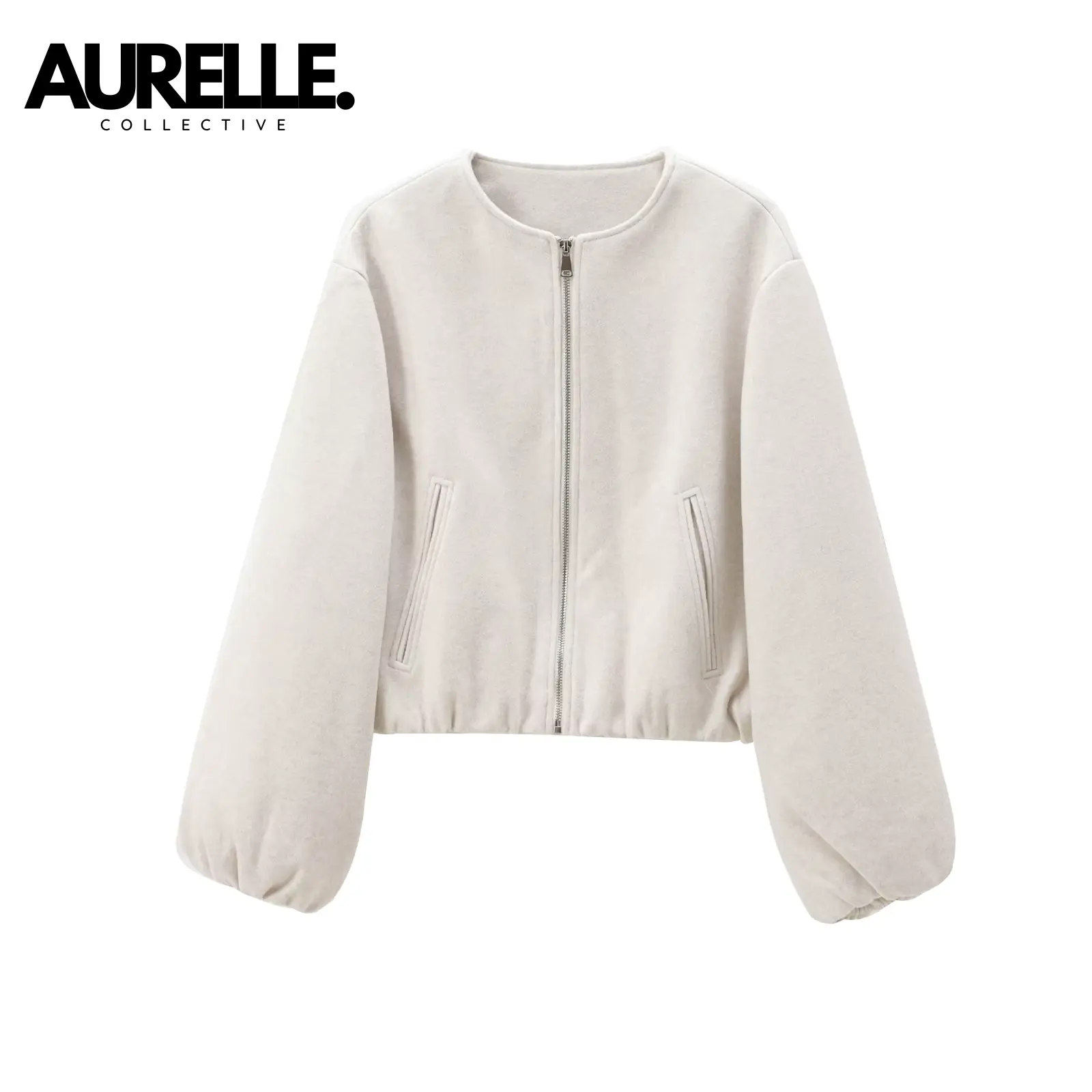 AURELLE Zip-Up Cropped Bomber Jacket - Casual, Soft and Relaxing, Crop - Solid Long Sleeve - Miss Brown Jacket