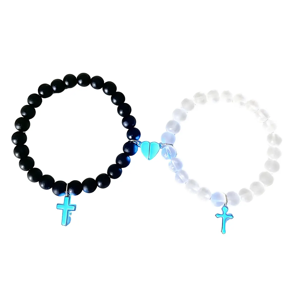 Exquisite Couple Bracelet Set, 2pc Magnetic Luminous Cross-Heart Beaded Bracelets for Men and Women, Trendy Fashionable Gift, Exquisite Bracelet, Trendy Fashionable Accessories