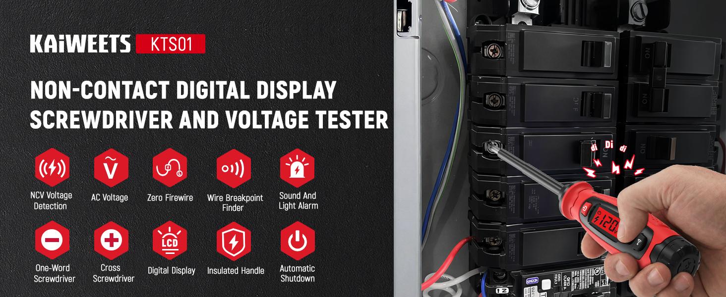 KAIWEETS Voltage Tester with Screwdriver, NCV Function, AC 3V-500V With LCD Alert Display, Live Wire Test, Wire Breakpoint Finder, Audible Alarm, Portable Electrical CircuitDetector Tool for Home & Pro Use, For DIY enthusiasts