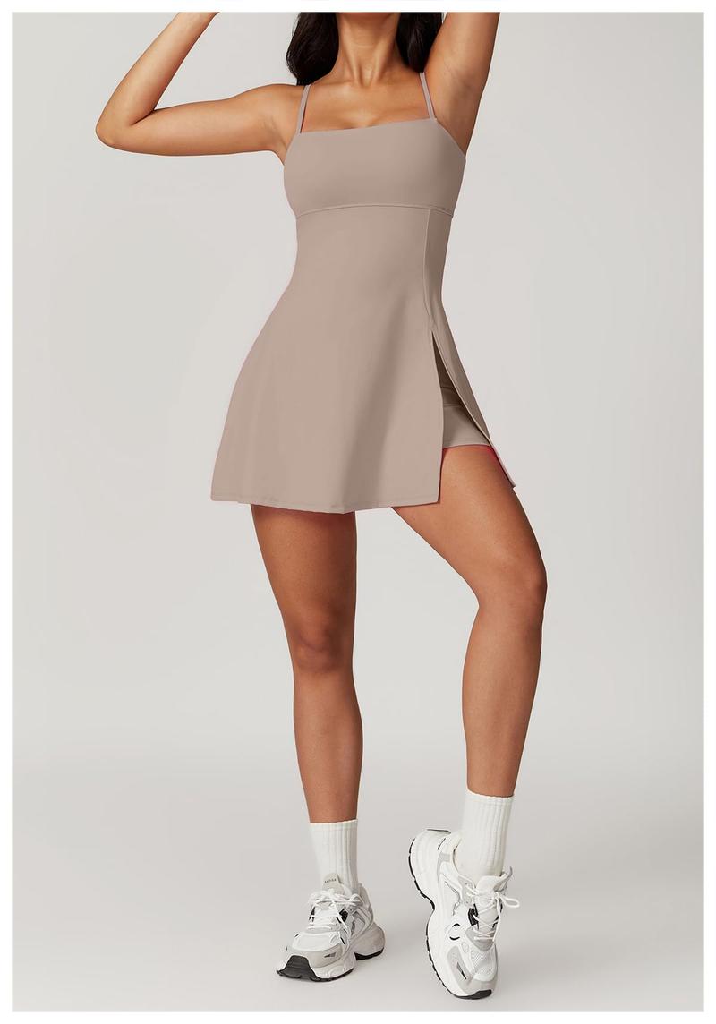 Women's Tennis Dress with Square Neck Built-in Shorts Backless Golf Dresses Workout Side Slit Athletic Golf Dresses in Multiple Colors Sleeveless Casual Everyday Seamless Sportswear Summer