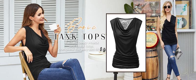 Womens Ruched Cowl Neck Tank Tops Sleeveless Stretch Blouse with Side Shirring Sexy Basic Olive Green Slim Fit Casual Elegant Garment