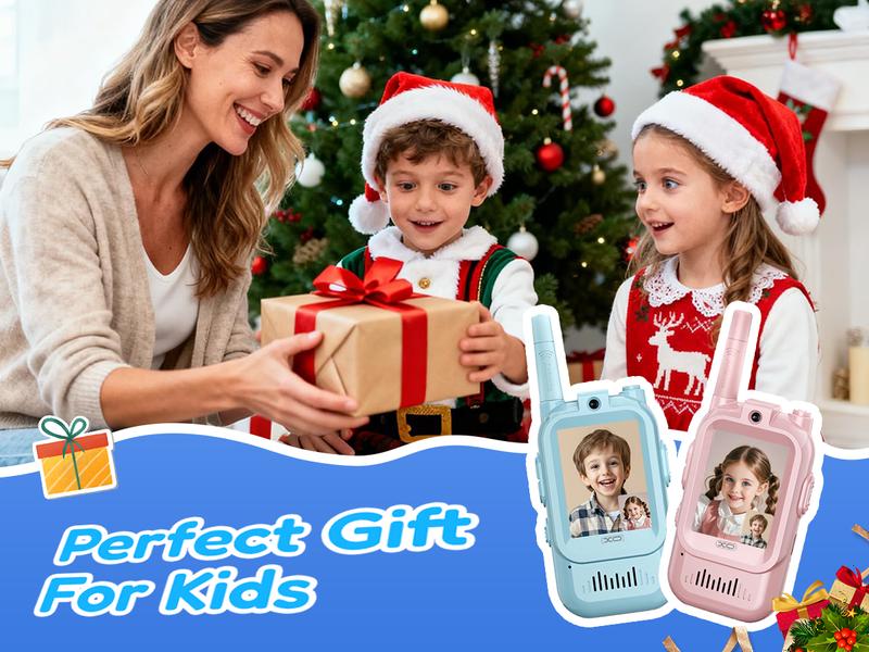 Kids Video Walkie Talkies, Rechargeable 2 Pack Handheld Video Intercom, Indoor Outdoor Toys for Camping Hiking Family Games, Ideal Christmas Gifts for Boys Girls Ages 3-12 (Blue/Pink)