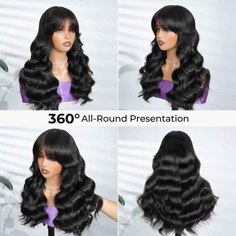 [Valentine's Day Essential] West Kiss Glueless Wig With Bangs Body Wave 5x5 Lace Closure Wig Human Hair Ready To Go Wig TikTokShopHolidayHaul