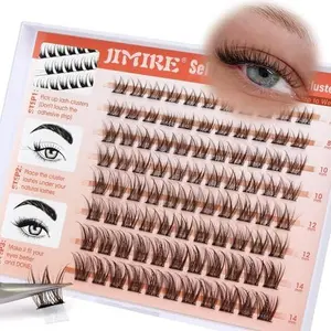 Brown Lash Clusters Natural Look Self Adhesive Eyelashes Wispy Press on Lashes Clusters Reusable Self Adhesive Lash Clusters 8-14MM Short Brown Eyelash Clusters No Glue Eyelashes Easy to Apply