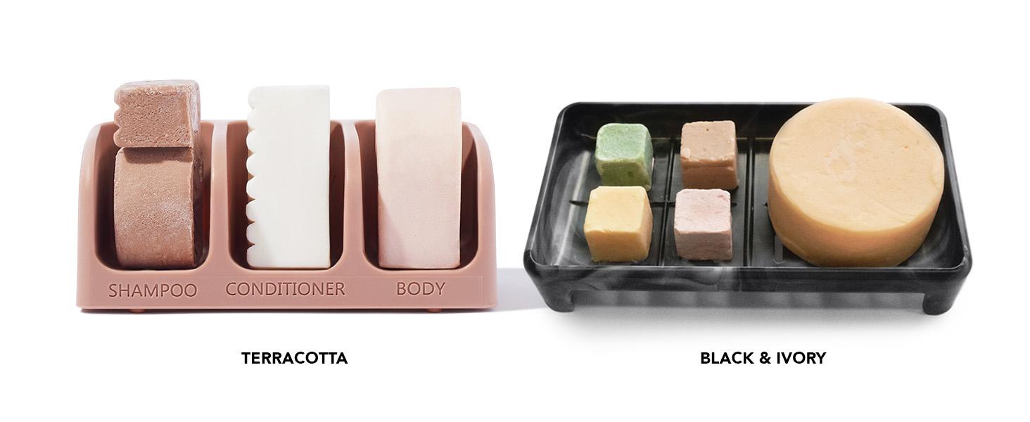 Kitsch Self-Draining Soap Dish – Recycled Plastic Holder for Shampoo, Conditioner, and Body Wash Bars, Holds 3 Bars with Removable Suction Cups