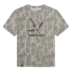 Mossy Oak Washed Out Camo Tee Turkey Track Tee Printing Original Bottomland Pattern, Turkey Track Tee Printing Mossy Oak Original Bottomland Short Sleeve Camo Shirt