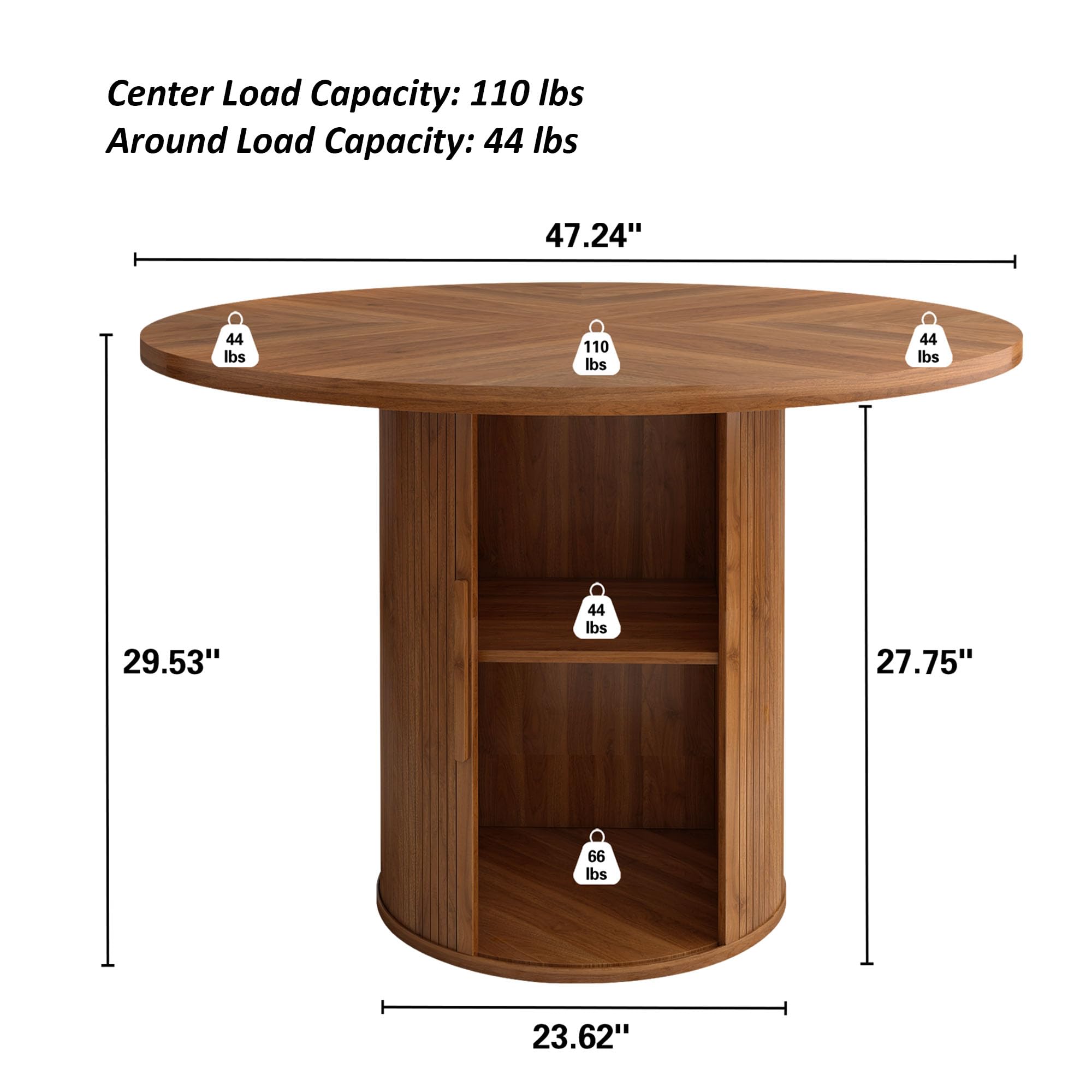 Giratree 47 inch Round Dining Table for 4, Kitchen Table Dinner Table with 2-Layer Storage Shelf and Wood Slide Door for Home Dining Room Living Room