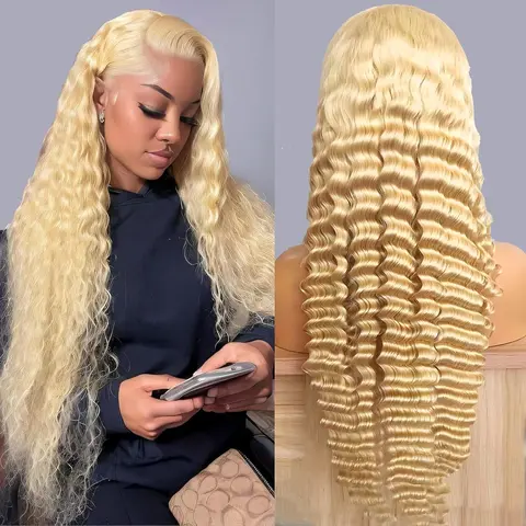 613 13x6 Lace Front Wig Human Hair 30 inch Blonde Deep Wave Wig 180% Density 613 HD Lace Frontal Wig for Women Blonde Wigs Human Hair Pre Plucked with Baby Hair