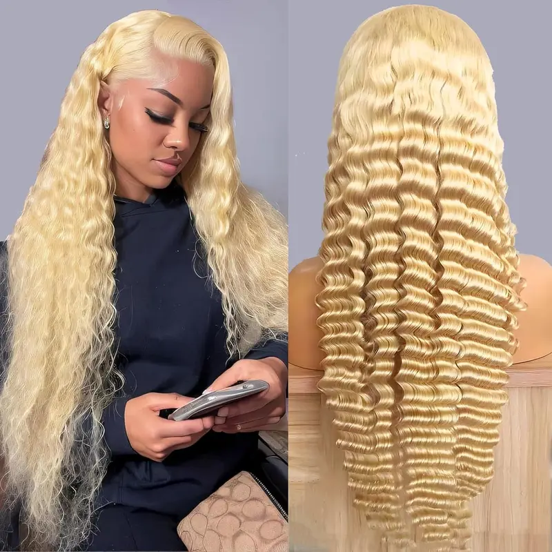 613 13x6 Lace Front Wig Human Hair 30 inch Blonde Deep Wave Wig 180% Density 613 HD Lace Frontal Wig for Women Blonde Wigs Human Hair Pre Plucked with Baby Hair