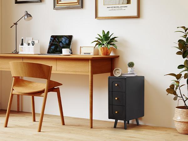 Giratree Small Nightstand with 3 Drawers, Narrow Bedside Table Vintage Skinny Night Stand with Storage, Wood Slim Side Table for Bedroom, Small Spaces, Living Room