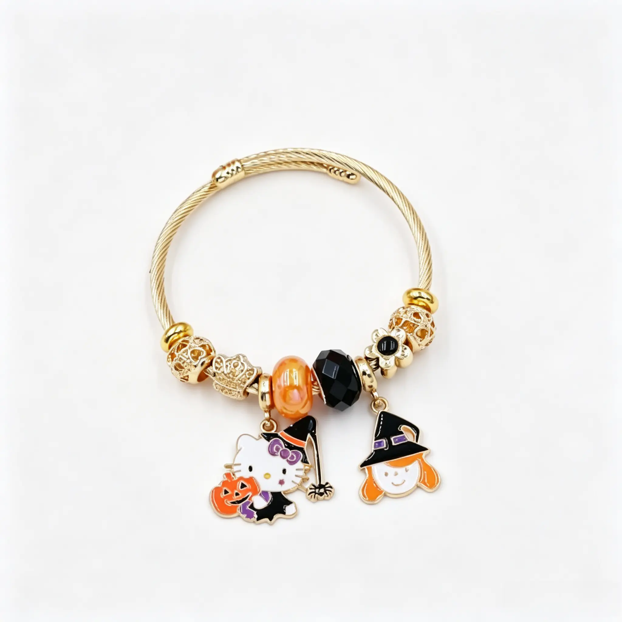 Sanrio Hello Kitty Halloween Beaded Bracelet, Cute Adjustable Wrist Jewelry Kawaii Halloween Costume Accessory Gift for Girls Teens Sanrio Fans