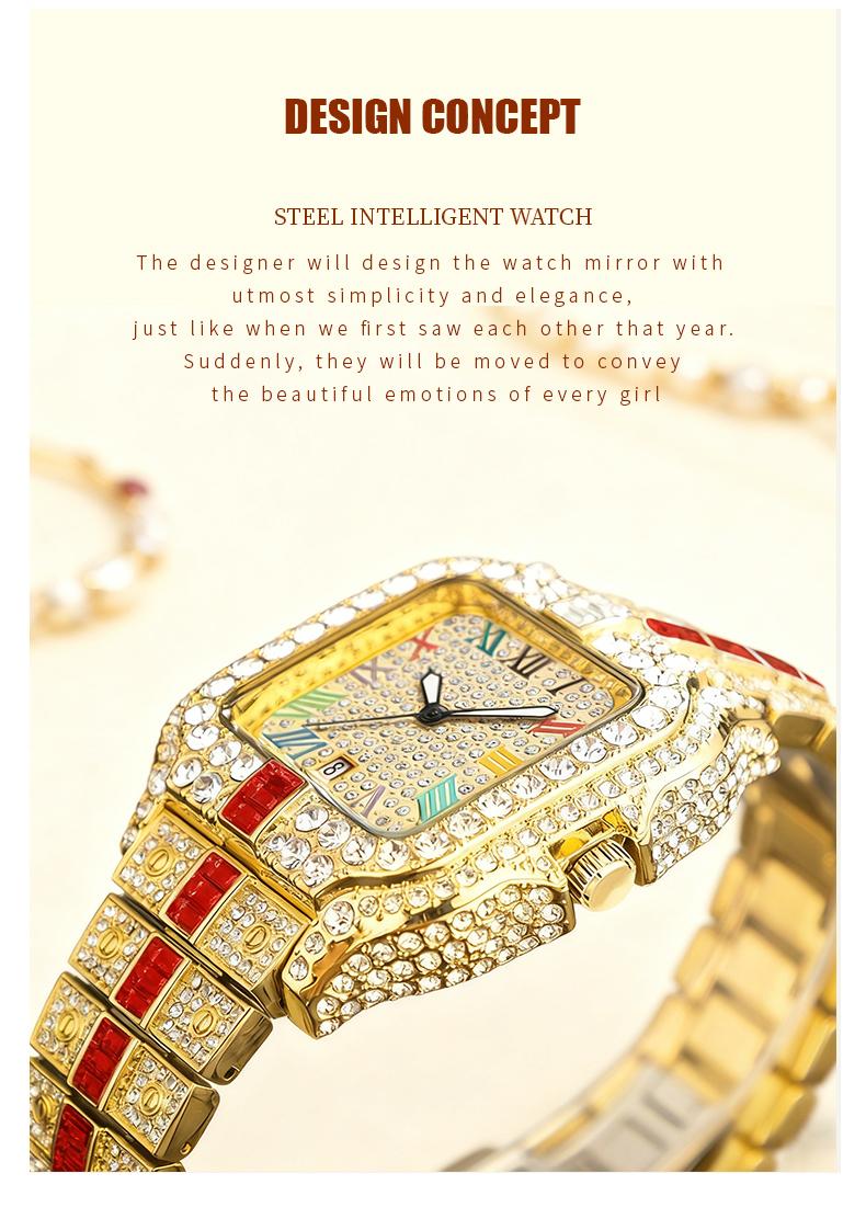 Valentine's Luxury Collection Ladies Rhinestone Embellished Square Dial Quartz Watch with Date Display Luminous Function Gift Box Included Timeless Classic Style Perfect Gift for Wife and Mom