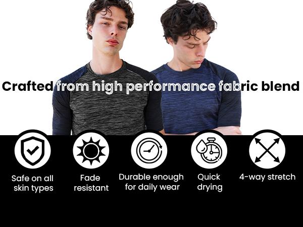 [5 Pack] Men’s Workout Short Sleeve Dry Fit T Shirts Raglan Crewneck Quick Dry Active Athletic Moisture Wicking Breathable Casual Clothes Back to School Round Neck Jersey Tee Tops for Running Exercise Gym Sports Hiking Fishing Outdoor Activewear Fitness