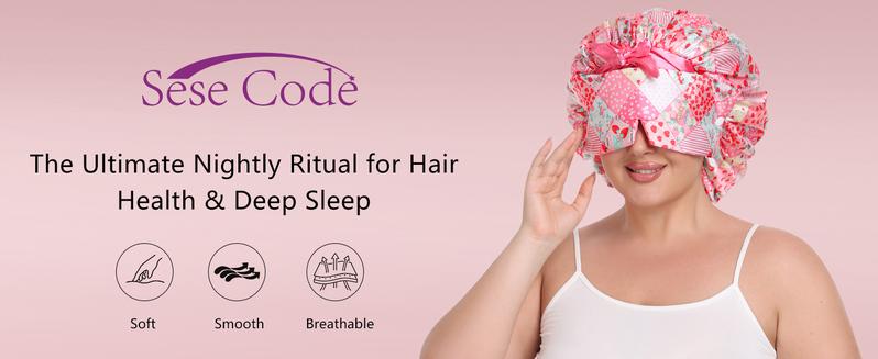 SeSe Code Satin Hair Bonnet for Sleeping with Detachable Eye Mask - Non-Slip Hair Wrap for Curly Hair