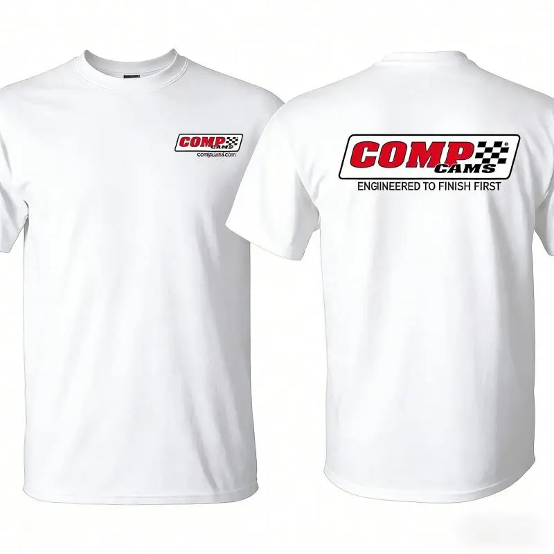 COMP Cams Racing T-Shirt, Engineered to Finish First Mechanic Tee, Automotive Performance Shop Shirt, Premium Cotton Blend, Unisex Fit for Men and Women, Gift for Car Enthusiasts, Racers, and Mechanics