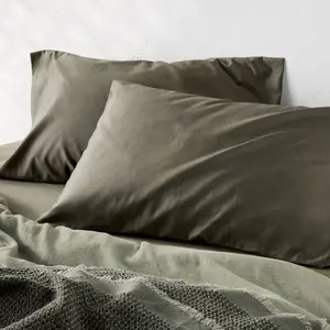 King 600 Thread Count Sateen Pillowcases Olive Green - Casaluna