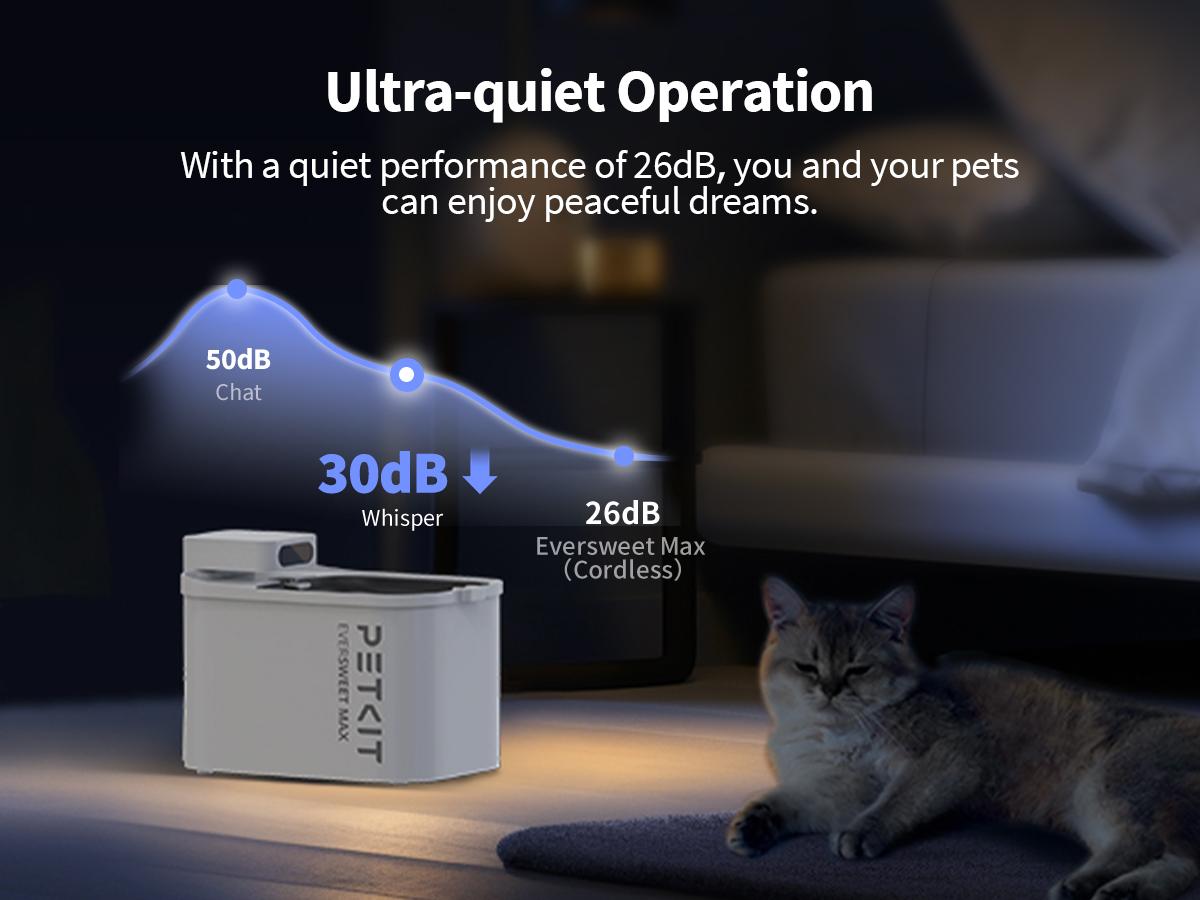 PETKIT EVERSWEET MAX 2 Dishwasher Safe Cat Water Fountain, Cordless Automatic Cats Drinking Fountain with Motion Sensor, 101 oz/3L Pet Fountain for Cats Dogs Inside, Smart App Control & Stainless Steel Tray
