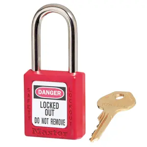 Master Lock 1-1/2" Red Thermoplastic Safety Padlock, With 1-1/2" Shackle
