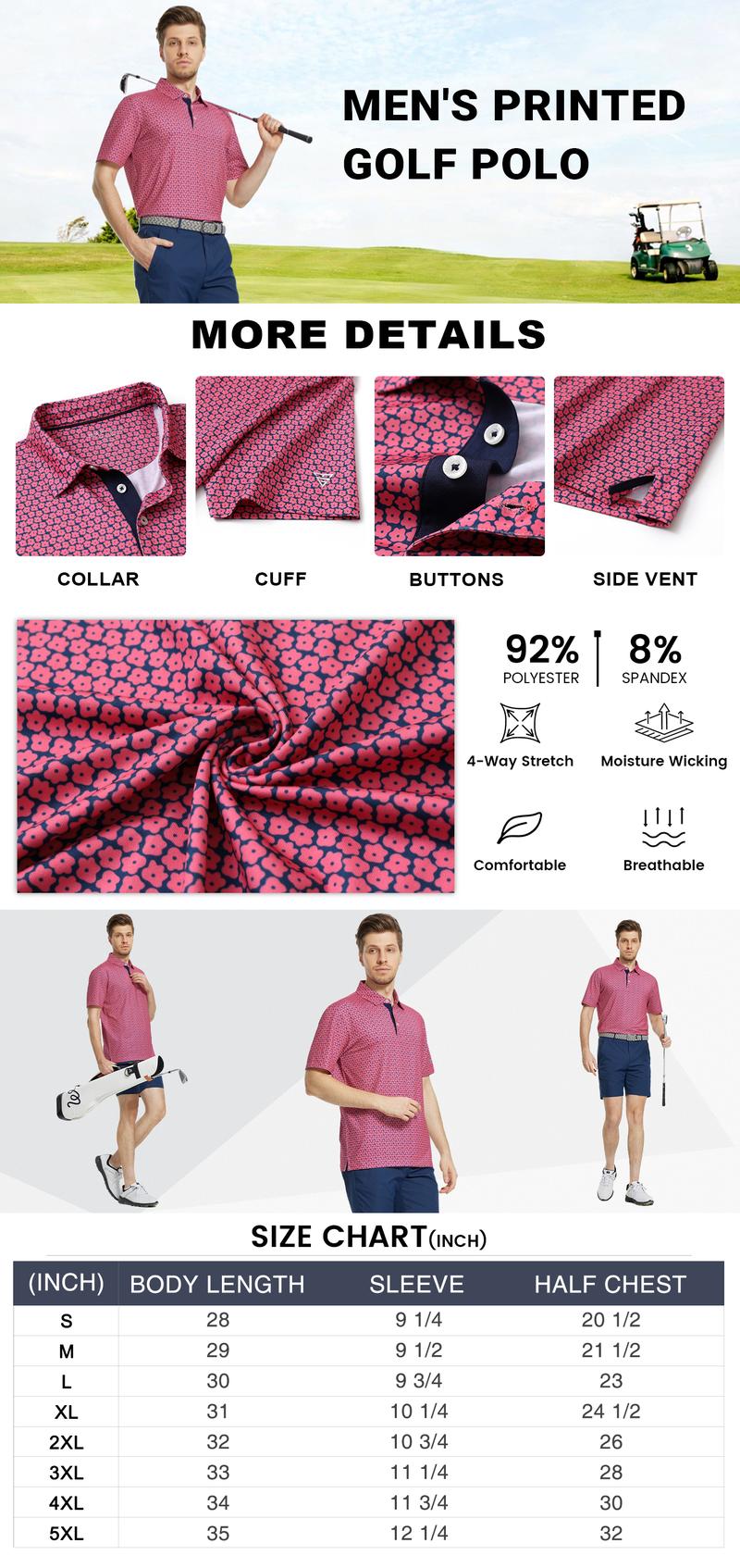 MAELREG Men’s Golf Polo Shirt Short Sleeve Dry Fit Moisture Wicking Performance Printed Collared Shirt