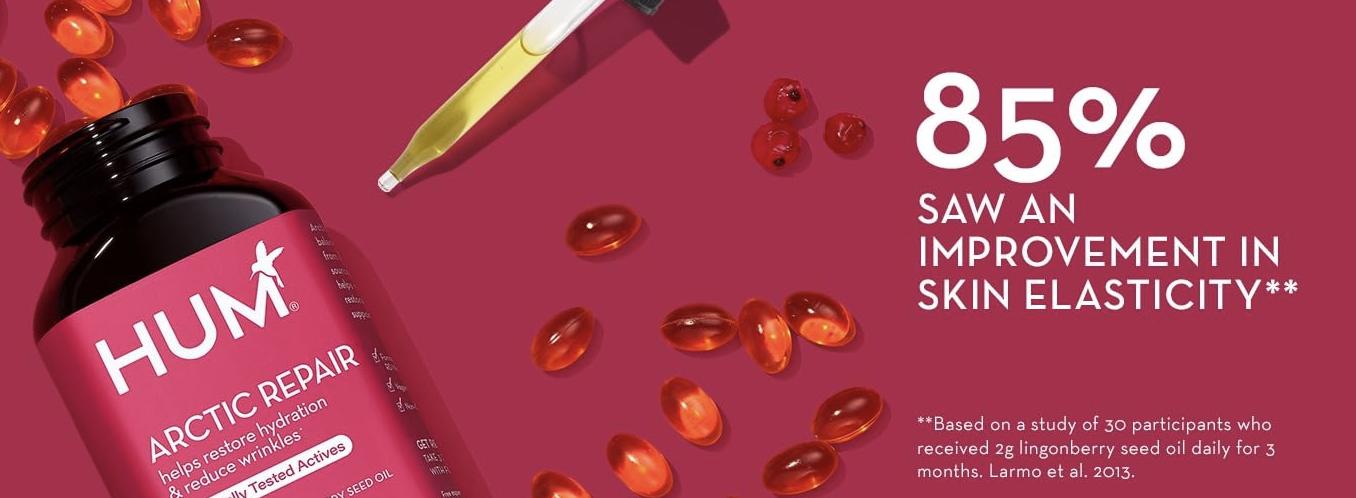 HUM Arctic Repair - Clear Skin Supplement with Vitamins A & E, Omegas 3, 6 & 9 and Cranberry Seed Oil to help reduce the appearance of wrinkles. Healthcare Fitness