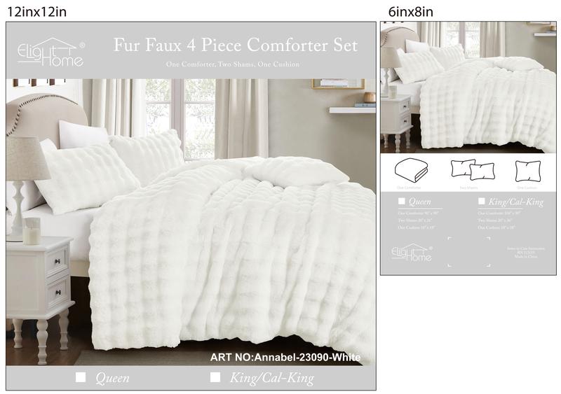 Luxury Thickened Faux Fur 4-Piece Comforter Set - Plush Bedding with Shams & Cushion, Multi-Color Options, Queen & King/Cal-King Sizes, Green