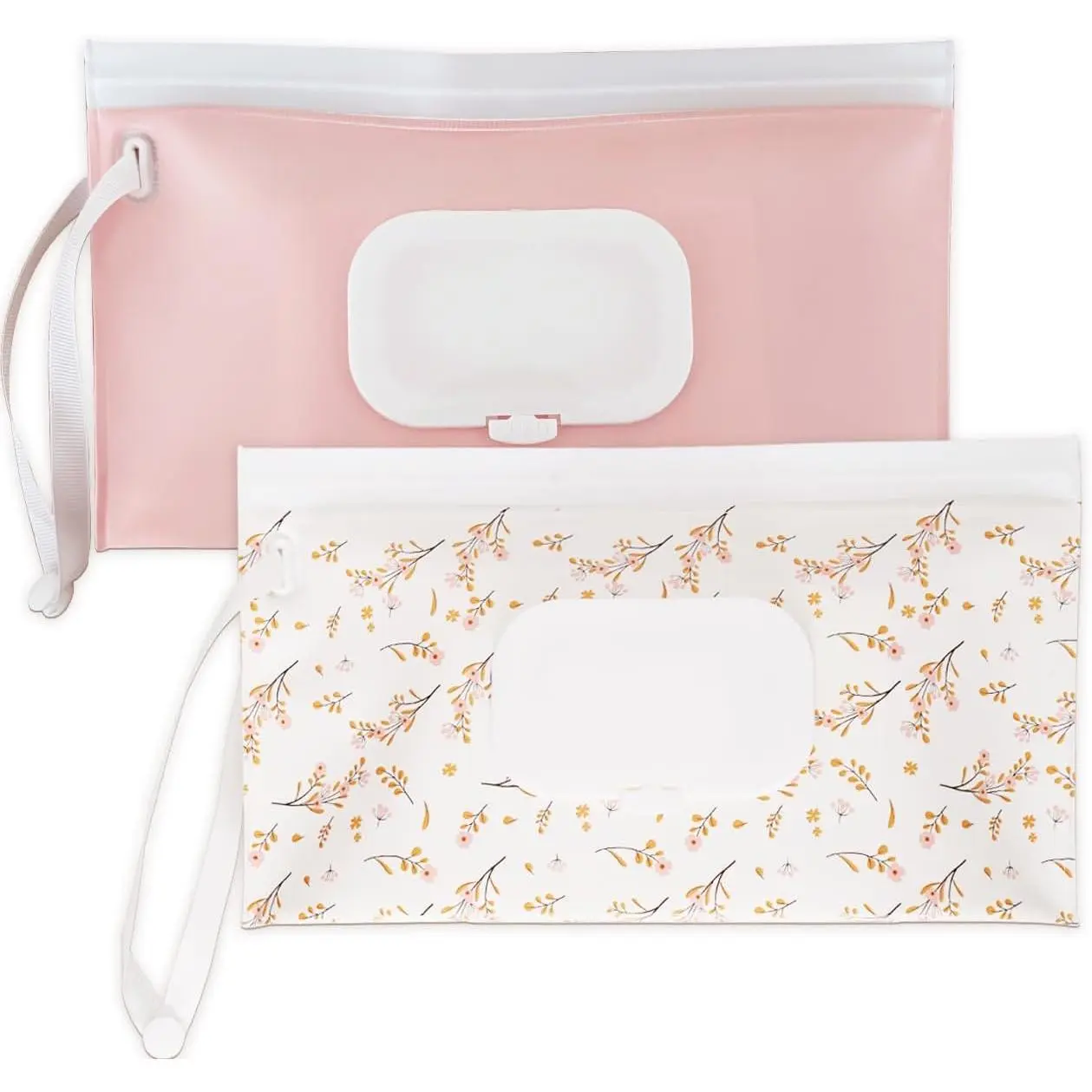 2 Pack Reusable Wipes Dispenser and Container Pink Leaf Design Refillable Travel Wipes Holder for Baby Essentials