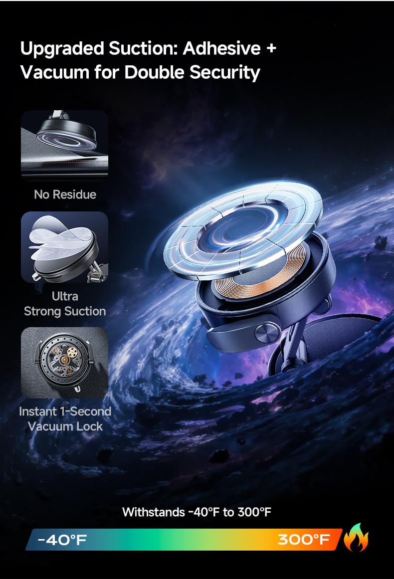 New - MAGIC JOHN Clip-On Car Phone Holder, Strong Magnetic Grip, Non-Slip Foldable Stand, 360° Adjustable, for Car Navigation & Home Use — Works with or without Magnetic Phones