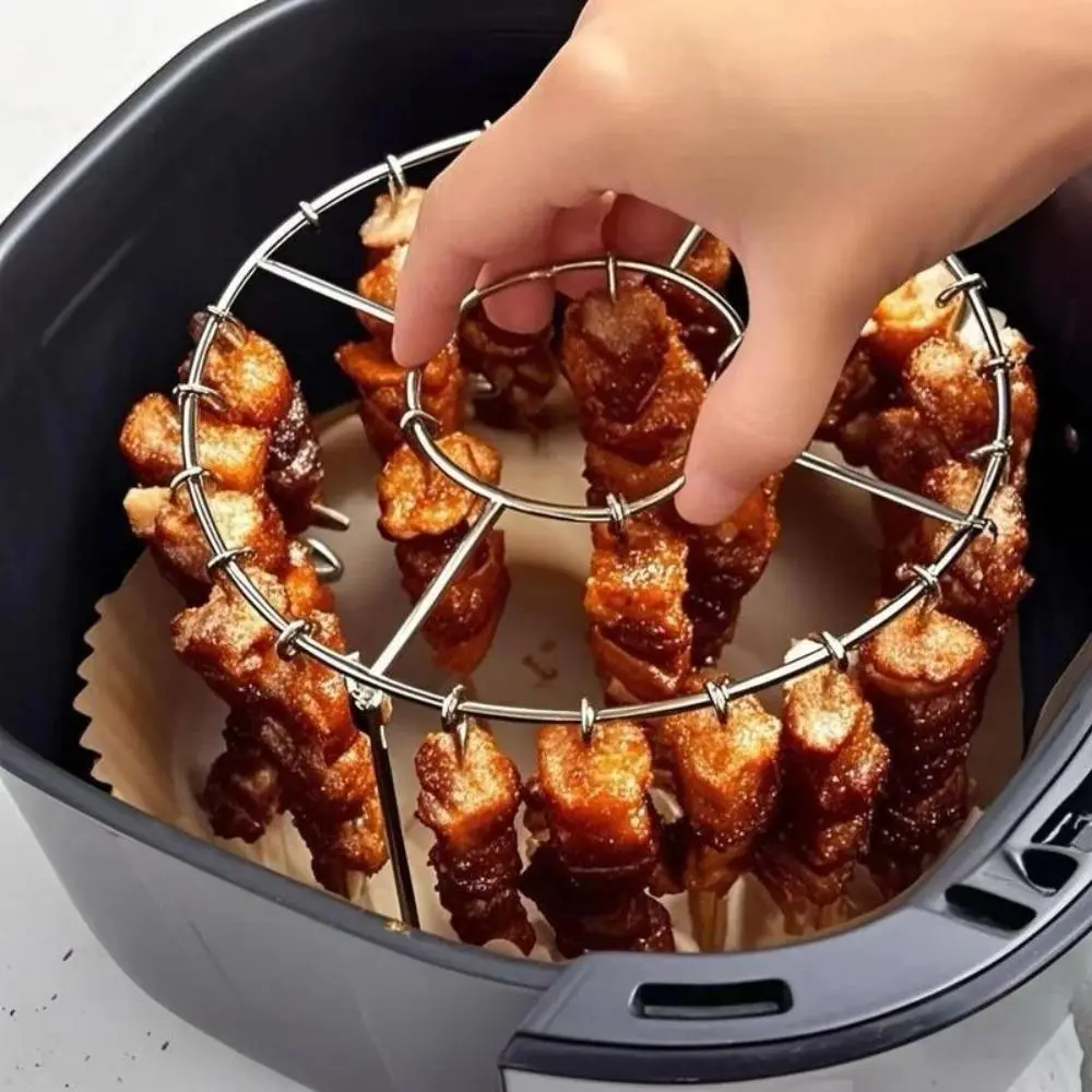 Kebab Rack Set, Vertical Stainless Steel Stand with 24 Hanging Metal Skewers, Oven-Safe for Air Fryer, BBQ & Grilling, Grill Utensils, Bbq Cooking, Kitchen, Hanging Skewers, Barbecue Tool Set, 24 Pieces, 24 Vertical Round Hanging Skewers