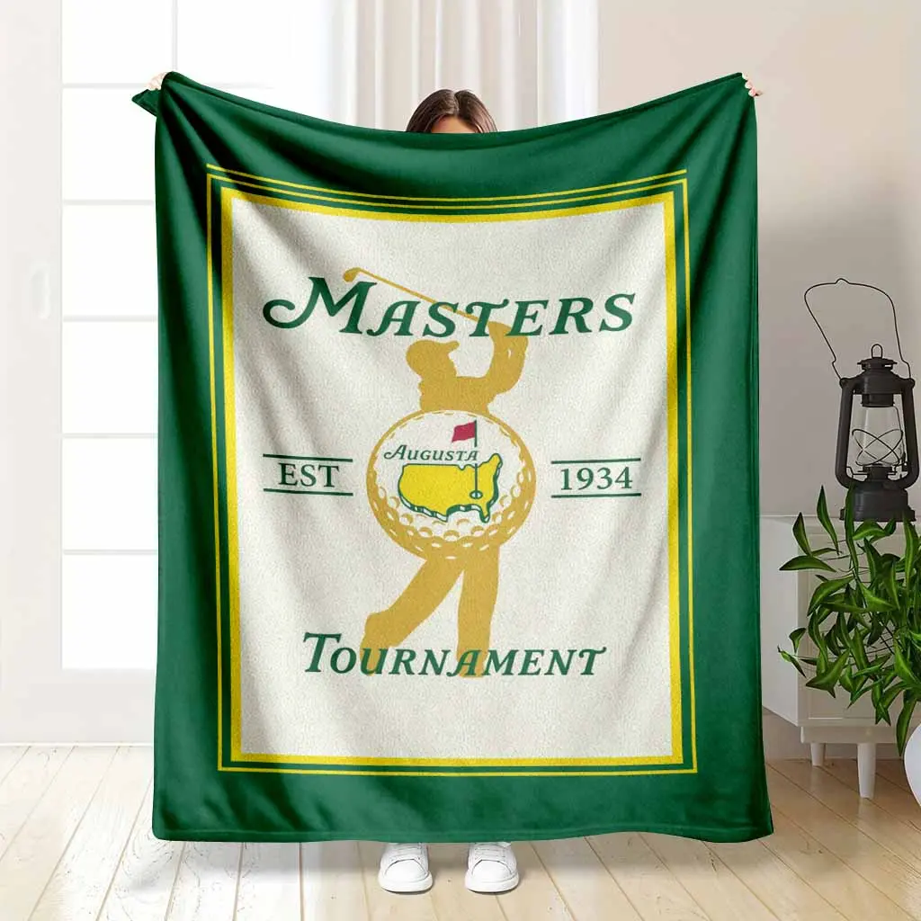 Masters Tournament Augusta Golf Flannel Blanket - Classic Green & Yellow Logo Print, Wrinkle Resistant, Anti-Pilling Flannel Fabric, Soft Warm Cozy Lightweight Throw, All-Season Use, Ideal for Watch Party, Sofa, Gift Decor