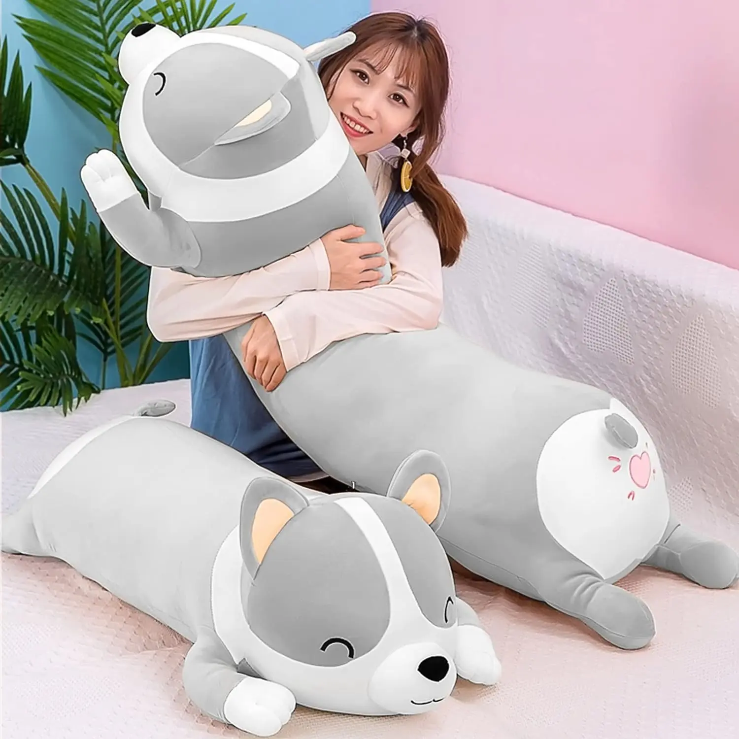 SNOWOLF Corgi Plush Pillow Long Dog Body Pillow 23"31"39"47", Soft Stuffed Corgi Toy with PP Cotton Filling, Cute Animal Hugging Cushion for Bedroom Sofa Nap, Gift for Dog Lovers