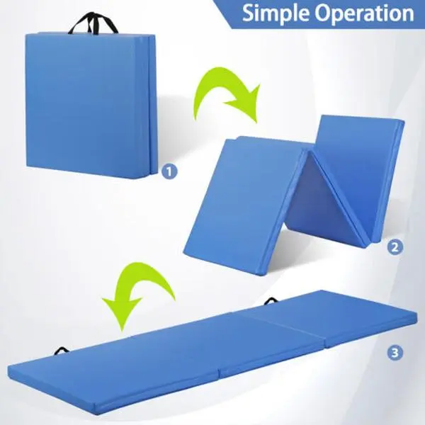 Answer E 2" Thick Folding Mat Gym Exercise Mat Tri-fold Tumbling Mat Gymnastics Mat Blue