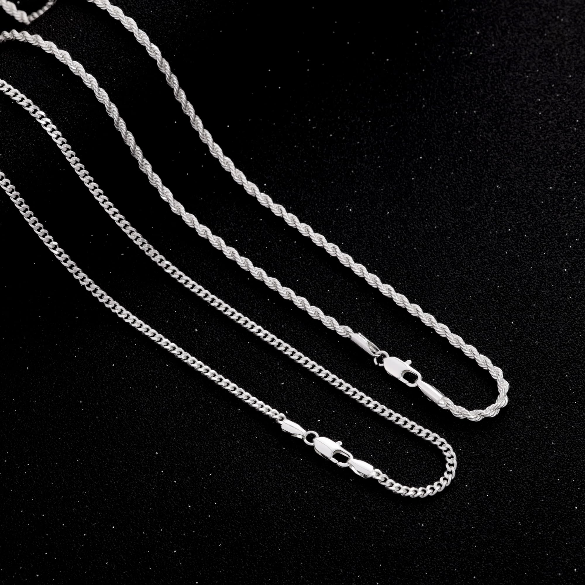 Tewiky Greenish Spring Trendy 2Pcs 3mm Chain Necklace for Men Silver Layered Cuban Link Rope Necklaces Set Simple Jewelry Gift 18-28 Inches Present Jewelry Tewiky Greenish Spring Trendy 2Pcs 3mm Chain Necklace for Men Silver Layered Cuban Link Rope Necklaces Set Simple Jewelry Gift 18-28 Inches Present Jewelry