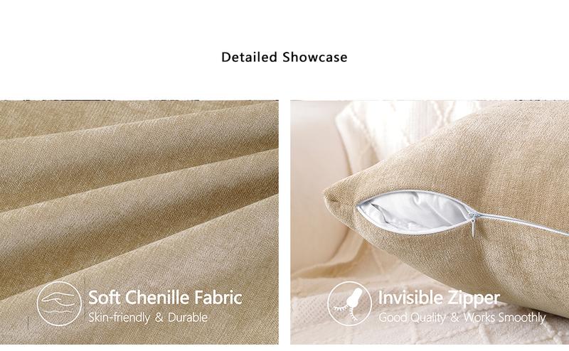 Ellalora Pack Of 2 Modern Farmhouse Soft Chenille Throw Pillow Covers Textured Decorative Cushion Cases for Couch Sofa Living Room Skin Friendly Square Pillowcases with Invisible Zipper 18x18 No Insert