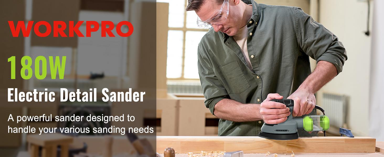 WORKPRO 5-Inch Random Orbit Sander, 6 Variable Speeds 7000 to 14000 RPM, 2.5 Amp Electric Sander for Woodworking with Dust Collector, 15pcs Sandpapers