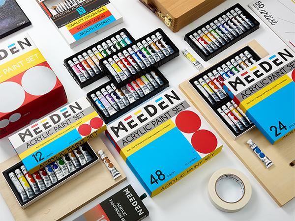 MEEDEN Beginners Acrylic Paint Set: 48 Colors 12ml/0.41 fl oz Heavy Body Starter Set - Non-toxic Rich Pigments Art Paint for Kids Adults Hobbists Painting on Canvas Wood Fabric Craft