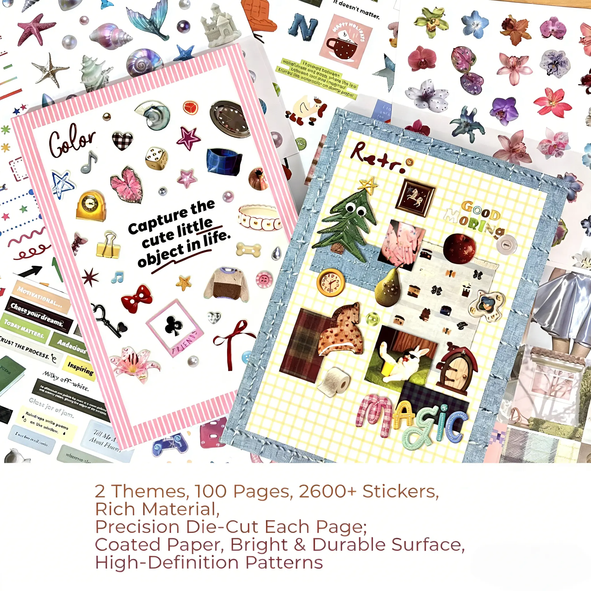 Sticker Book with Over 1300 pcs Stickers and 50 Sheets with Fun/Colorful/Aesthetic Pack for Scrapbooking Planners or Journals