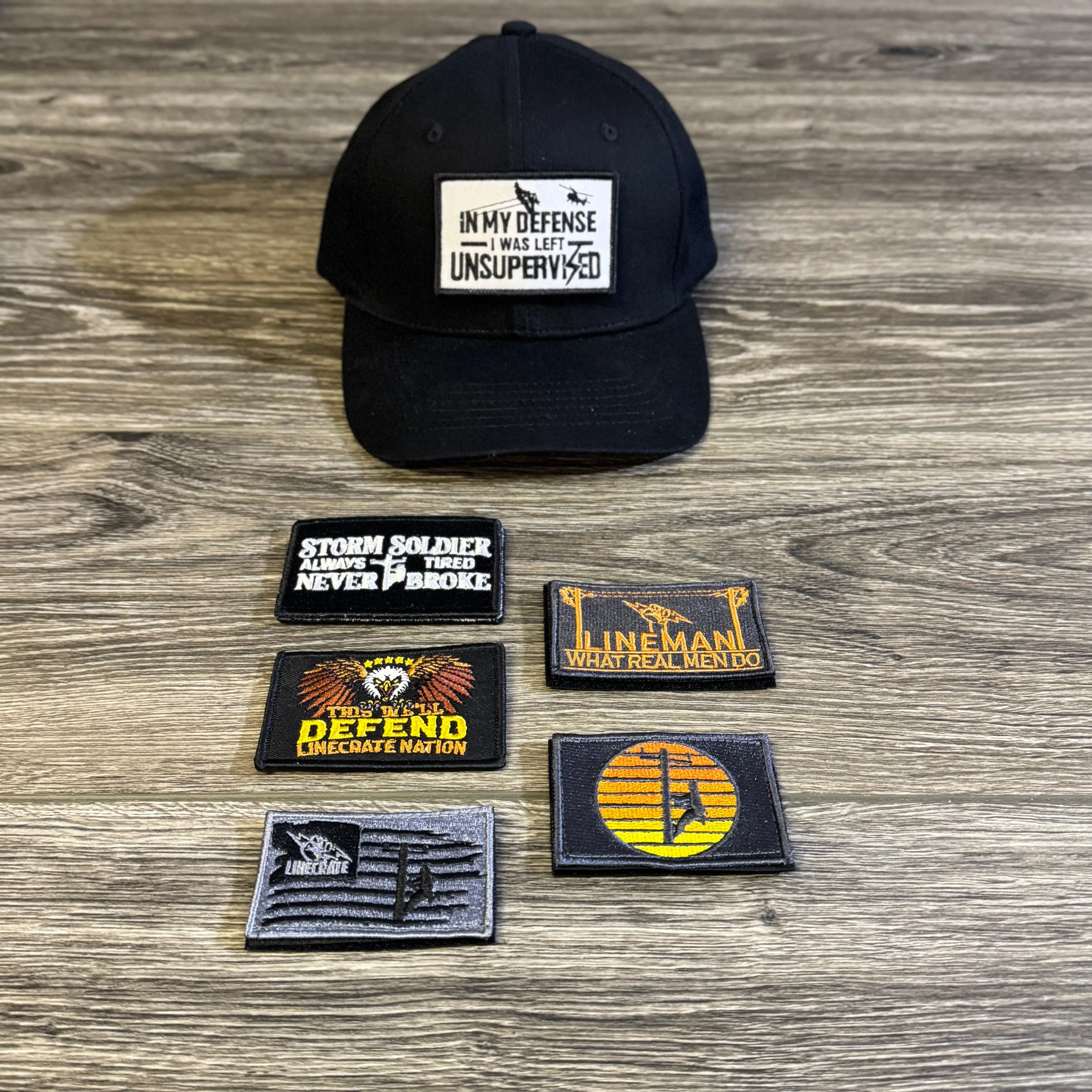 LineMan Tactical Hat with 6 Velcro Patches (Removable & Interchangeable)