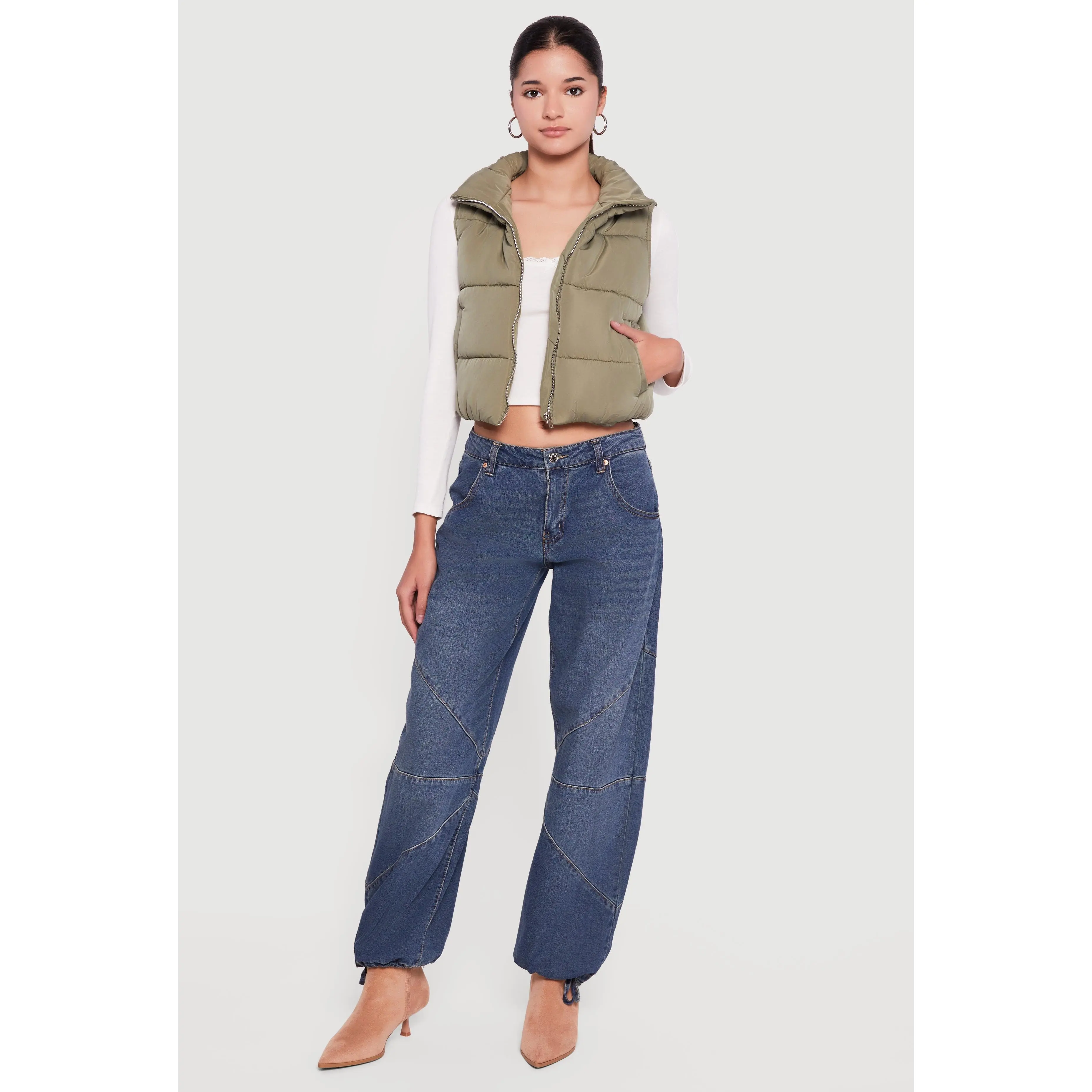 Cropped Mock Neck Puffer Vest