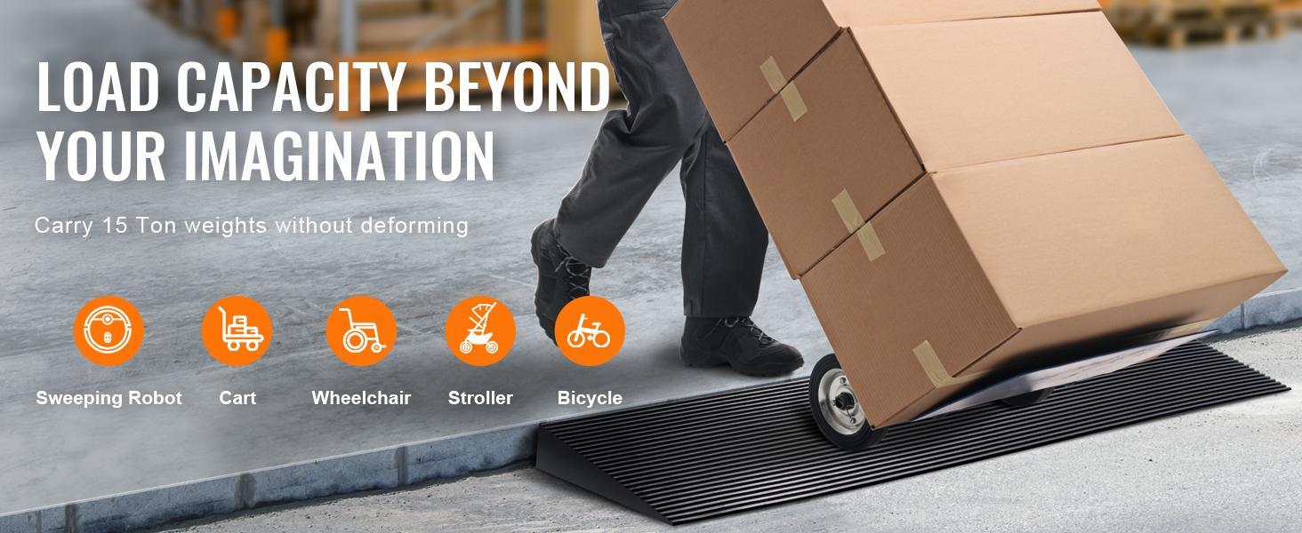VEVOR 1.2" Rise Cuttable Threshold Ramp for Sweeping Robot, 35.4" Wide Natural Rubber Wheelchair Ramp, Non-Slip Solid Rubber Ramp with Double-Sided Tape for Doorways, Driveways, Bathroom, Smooth Tile