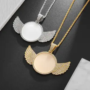 Fashion Memory Angel Wings Mirror Ice Crystal Zirconia Photo,Exquisite Angel Wings Pendant Necklace - Round Medal, Fashion Jewelry for Men & Women, 1pc, Ideal for Birthday Party Gifts