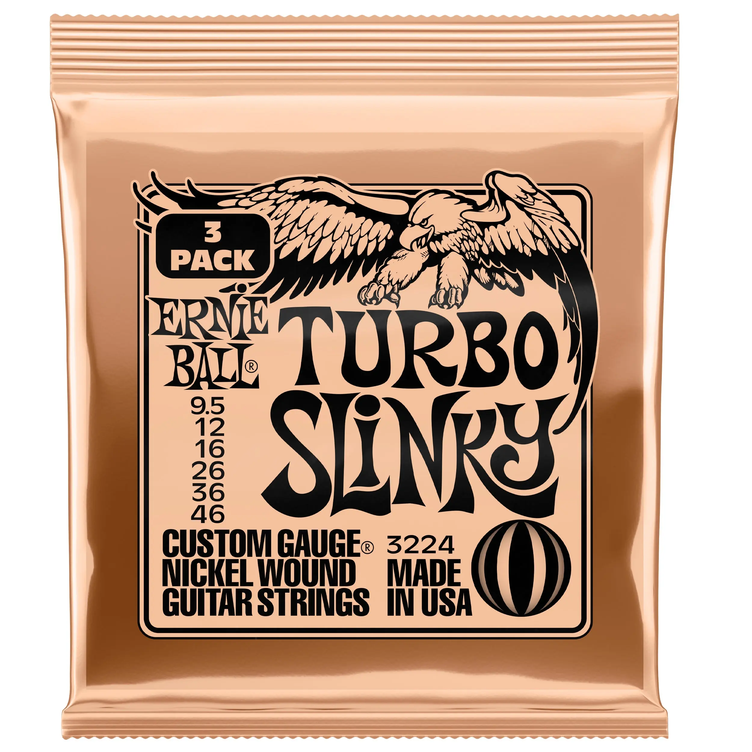 Ernie Ball Turbo Slinky Nickel Wound Electric Guitar Strings 3 Pack - 9.5-46